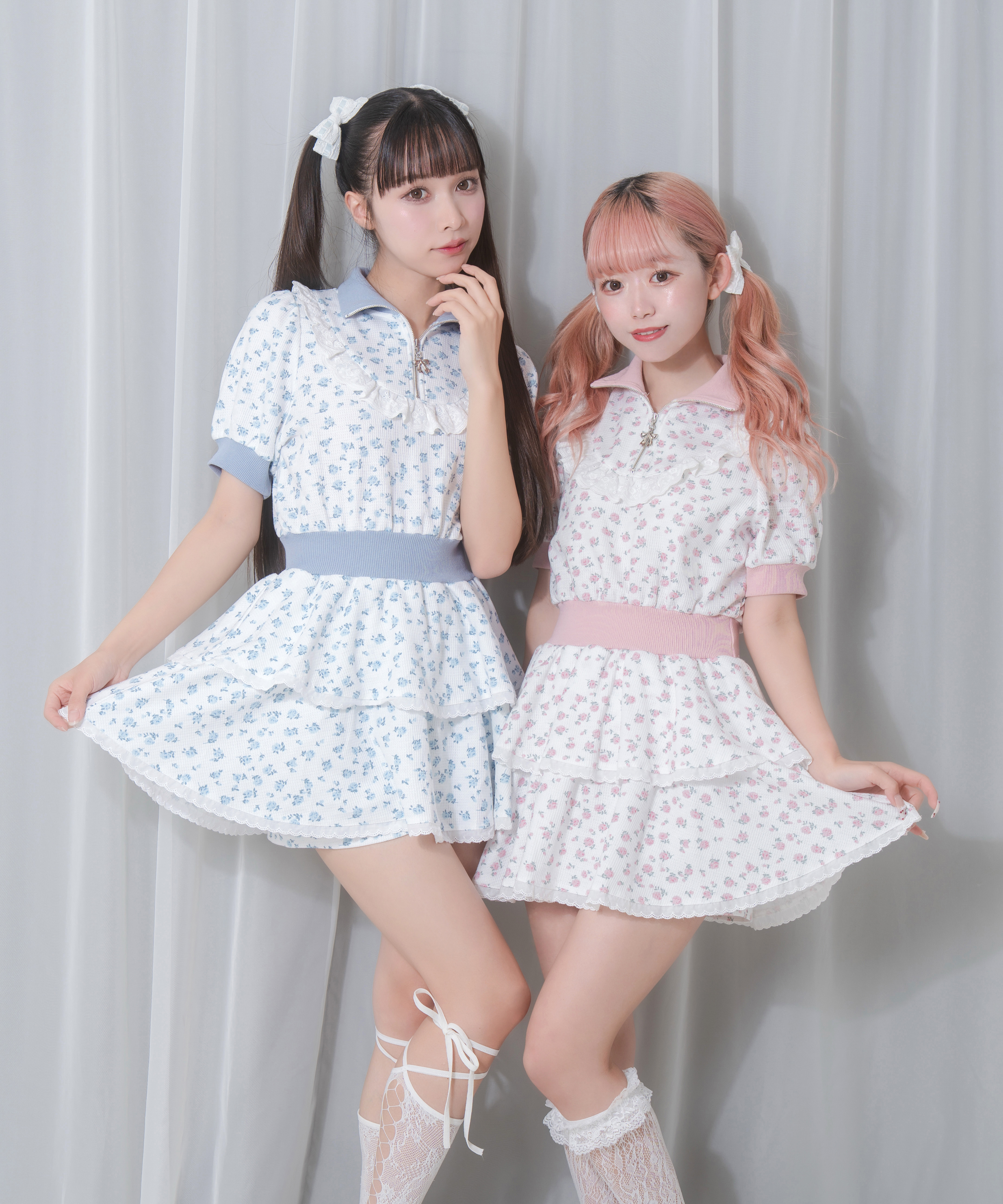 花柄ハーフジップワンピース