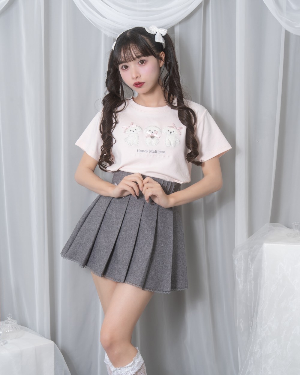 プードルアップリケTシャツ