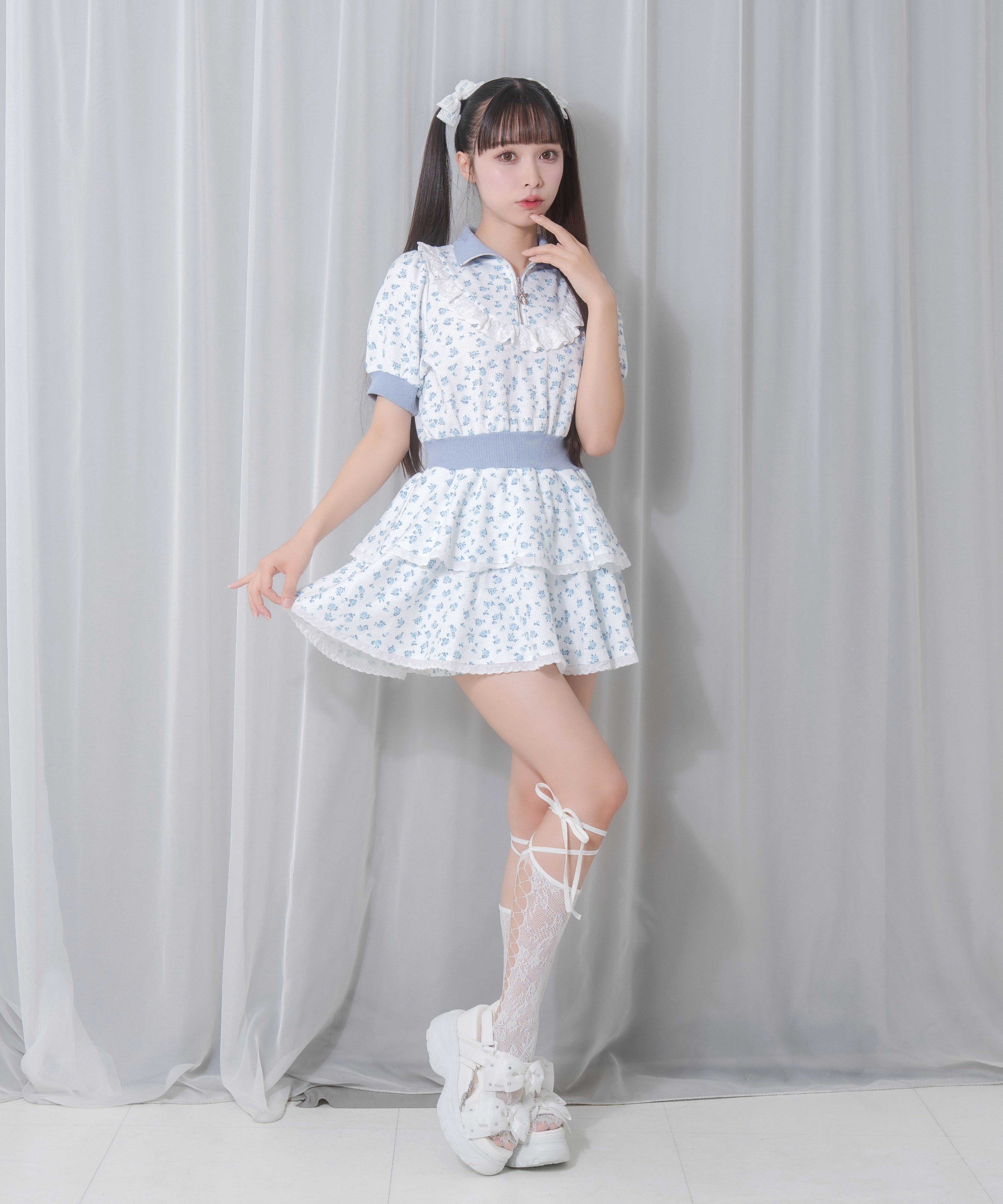 花柄ハーフジップワンピース