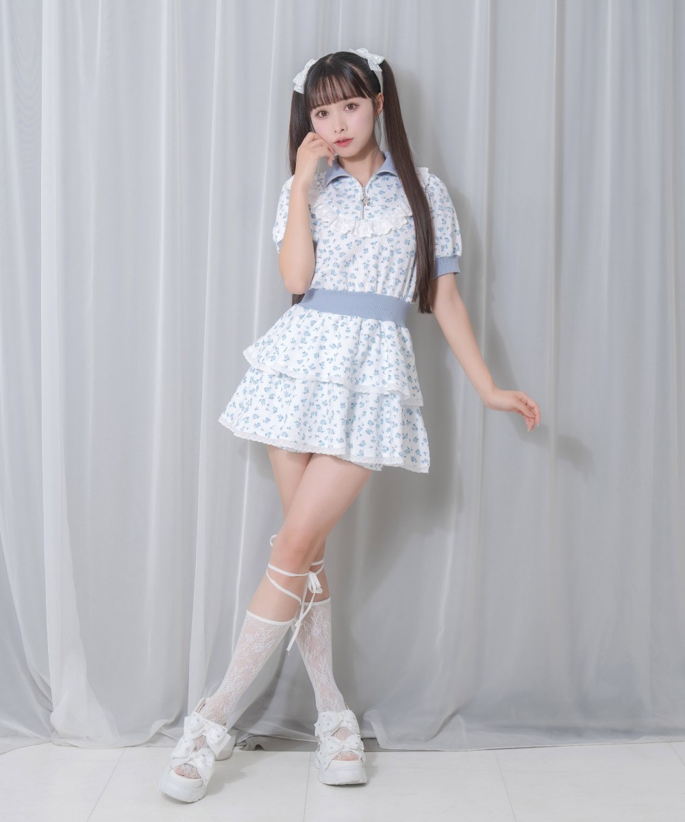 花柄ハーフジップワンピース