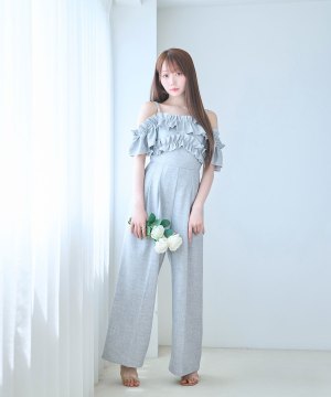 off shoulder frills romper