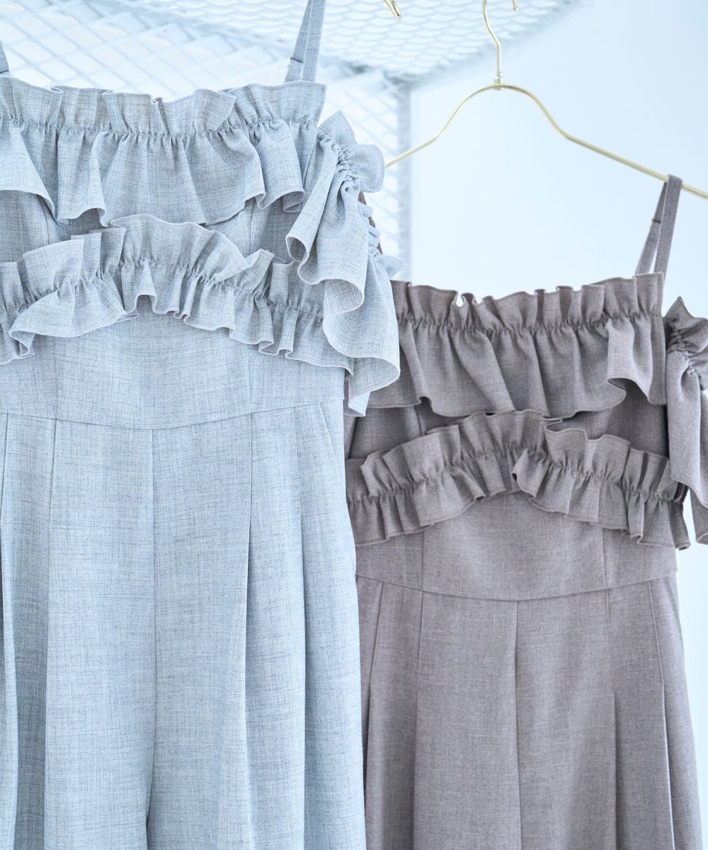 off shoulder frills romper