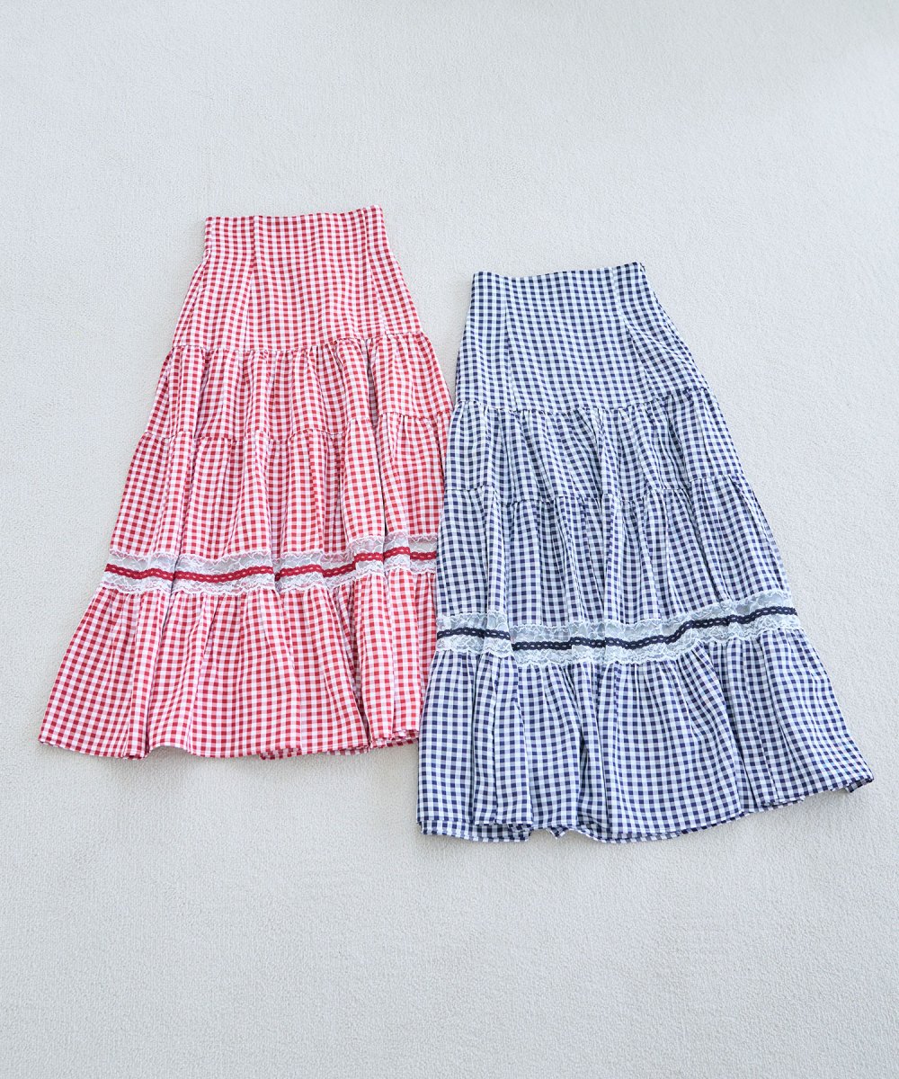 lace point gingham tiered skirts