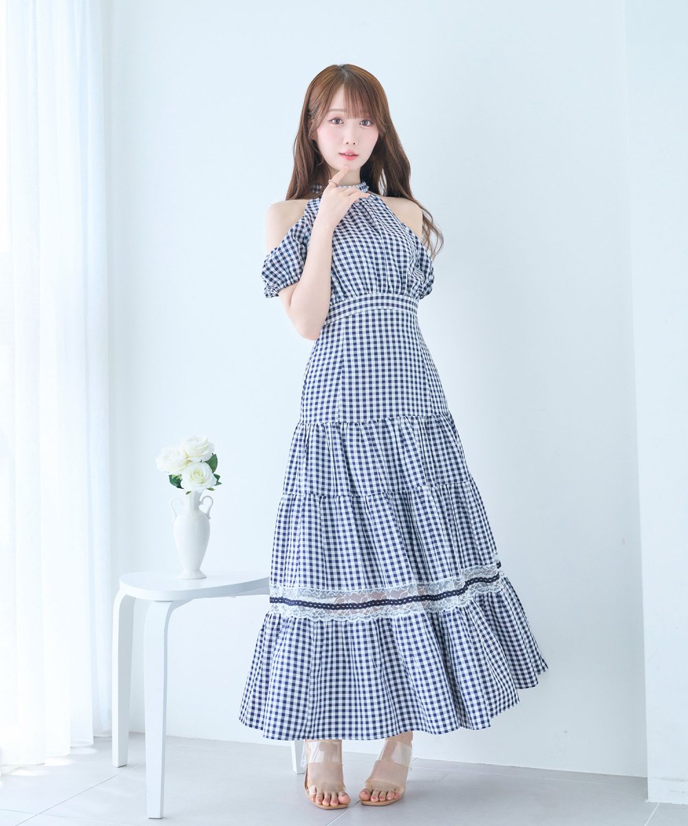 lace point gingham tiered skirts
