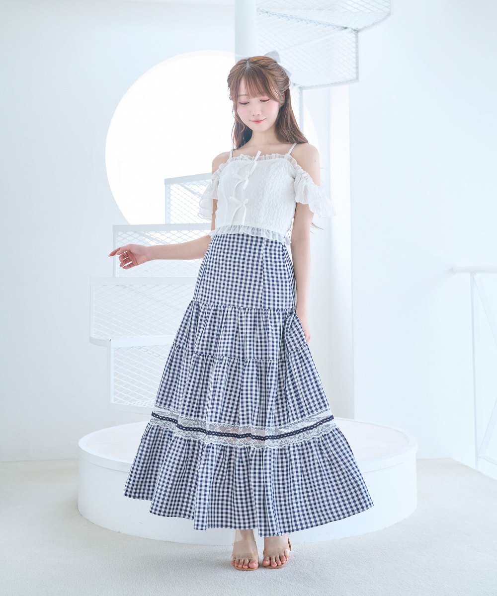 lace point gingham tiered skirts