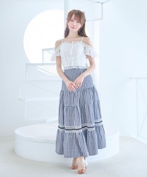lace point gingham tiered skirts