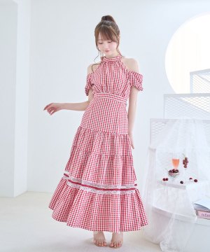 Lace point gingham tiered skirts