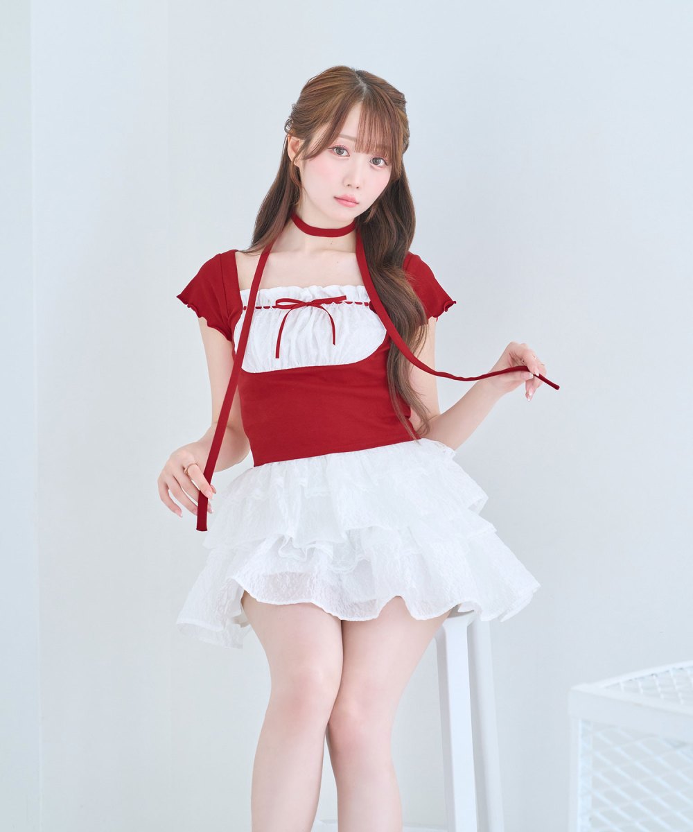 jacquard tiered mini skirt pants