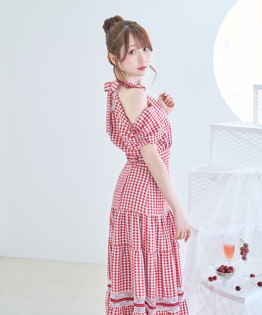 lace point gingham tiered skirts