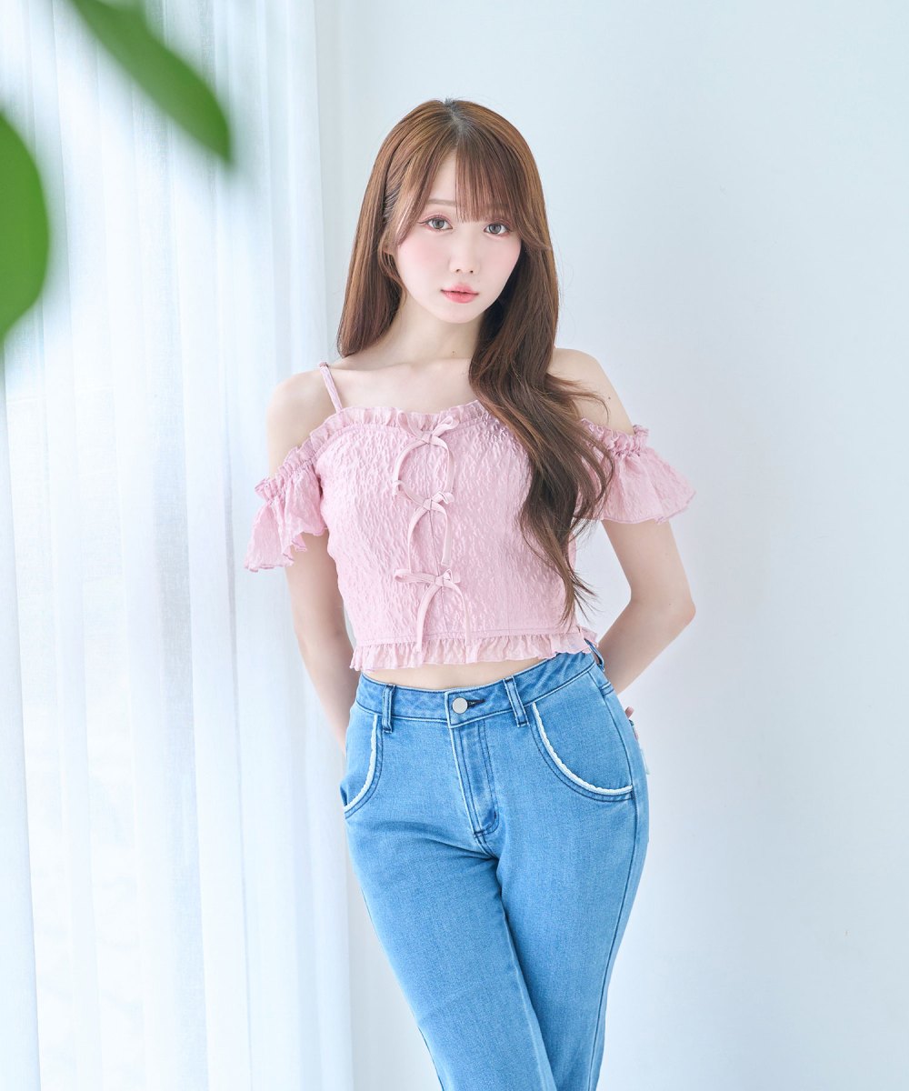 front ribbon cami tops