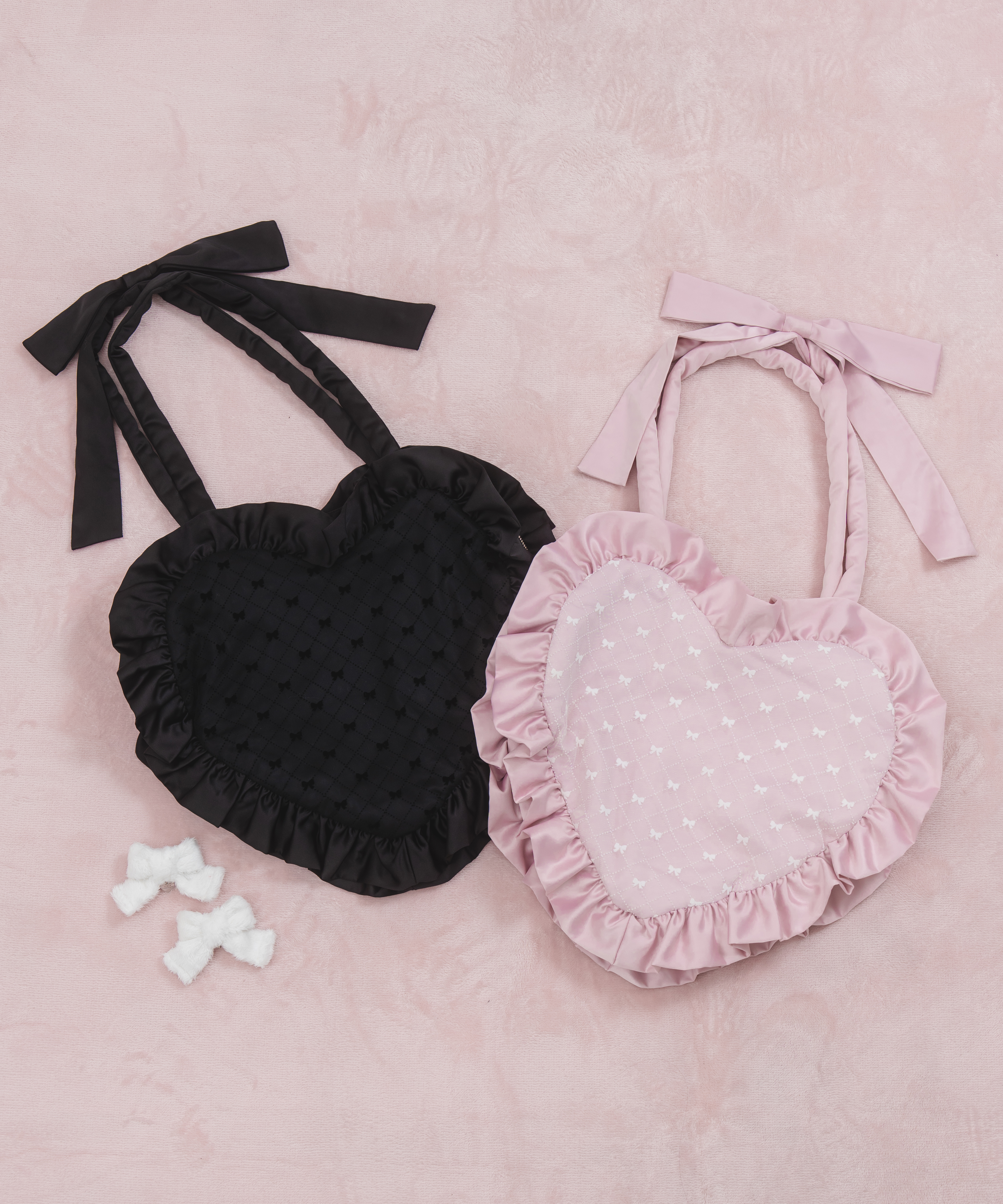 ハンドルリボンフロッキーハートバッグ