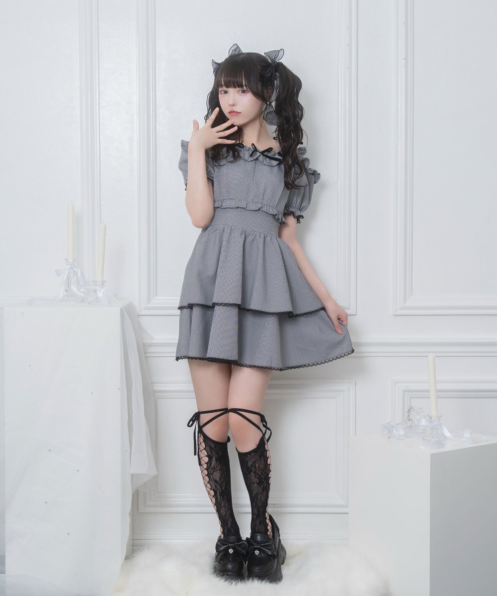 ベロアリボンスクエアネックワンピース