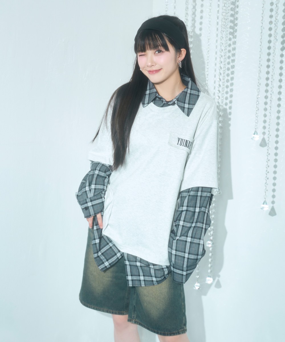UNISEX チェックシャツレイヤードトップス