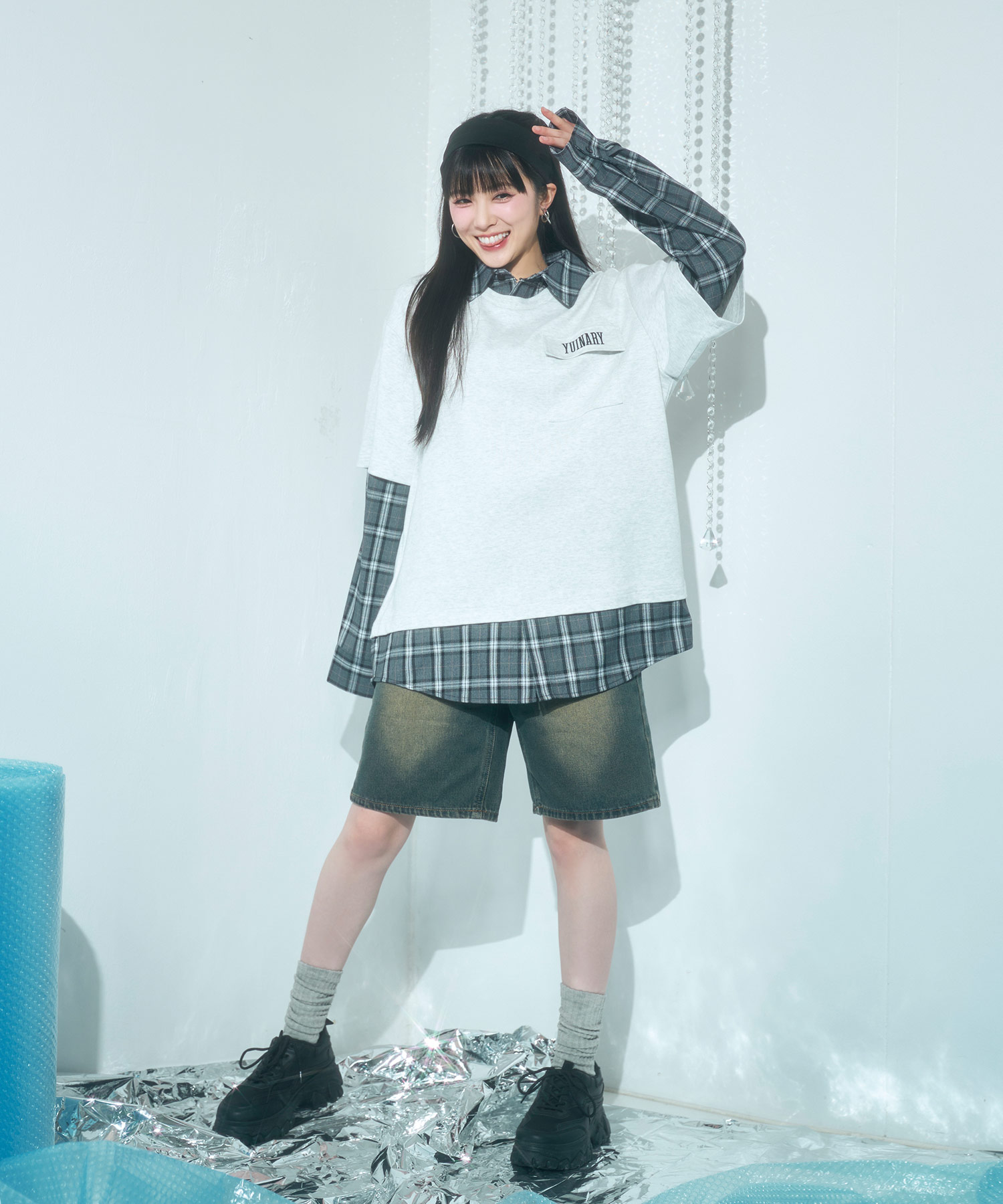 UNISEX チェックシャツレイヤードトップス