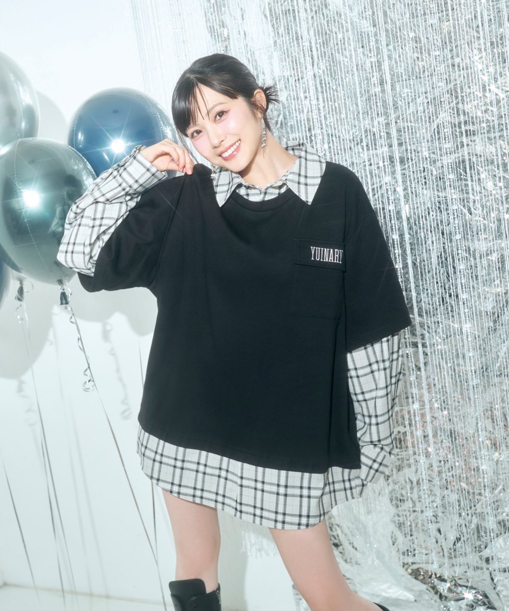 UNISEX チェックシャツレイヤードトップス