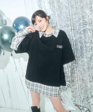 UNISEX チェックシャツレイヤードトップス