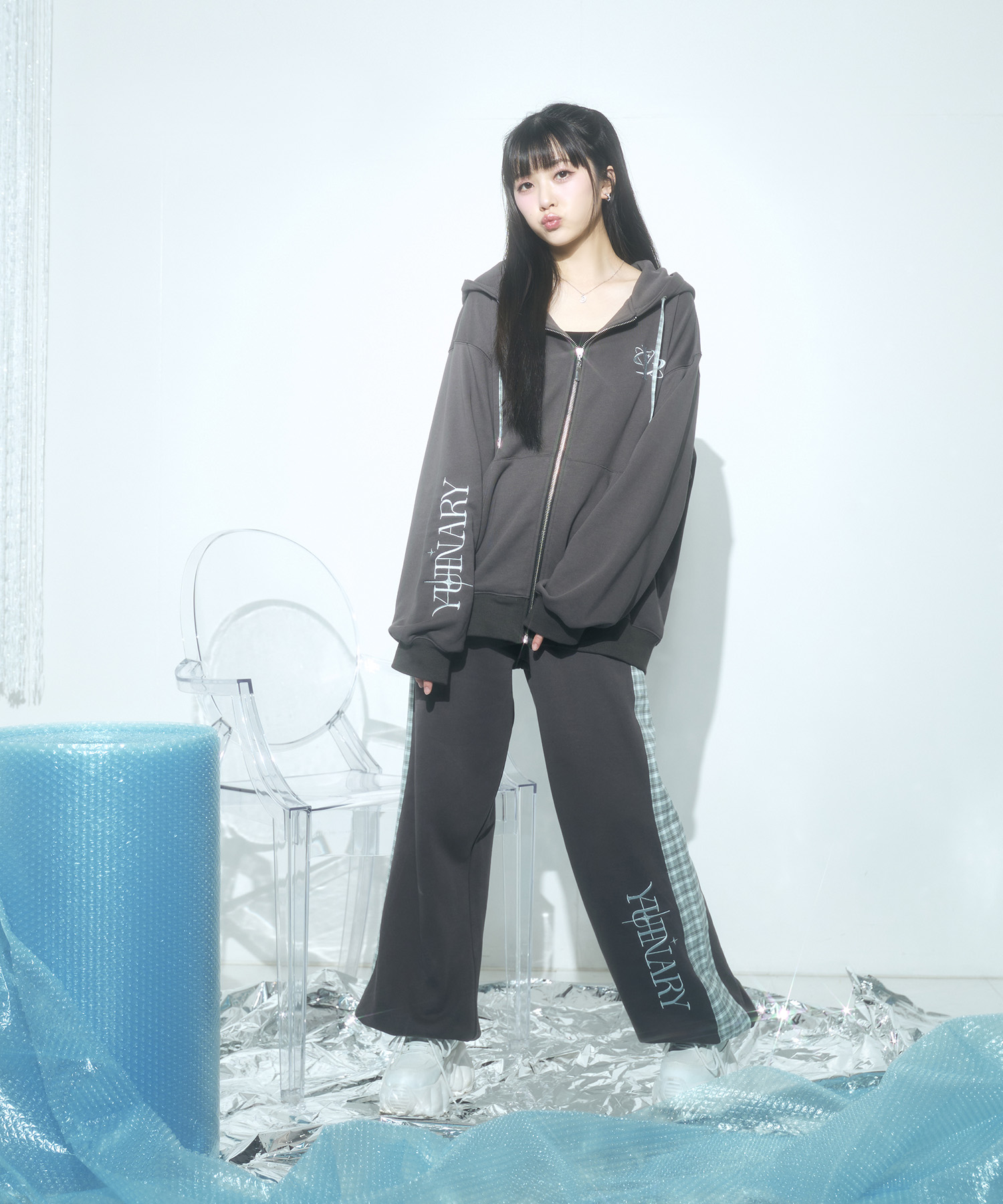 UNISEX チェックラインスウェットパンツ