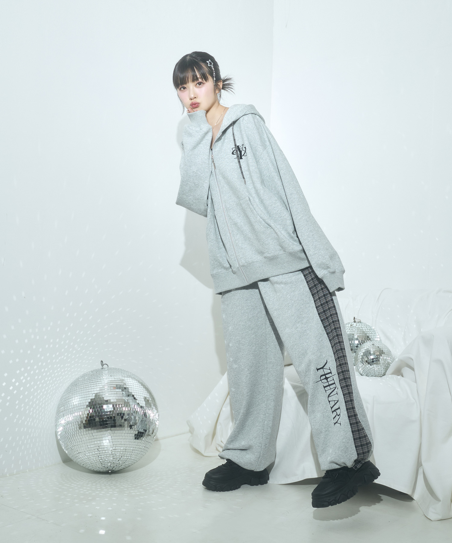 UNISEX チェックラインスウェットパンツ