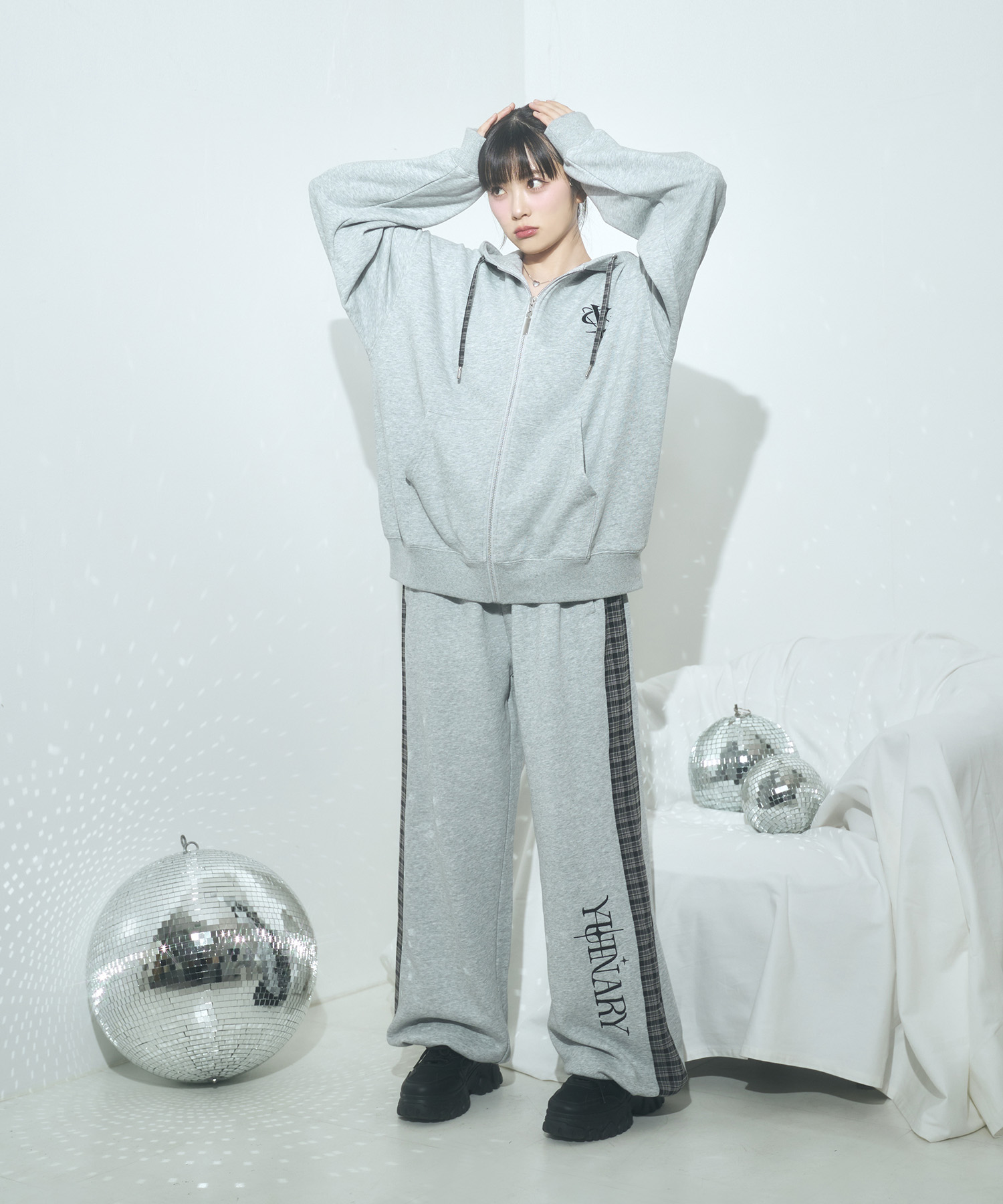 UNISEX チェックラインスウェットパンツ