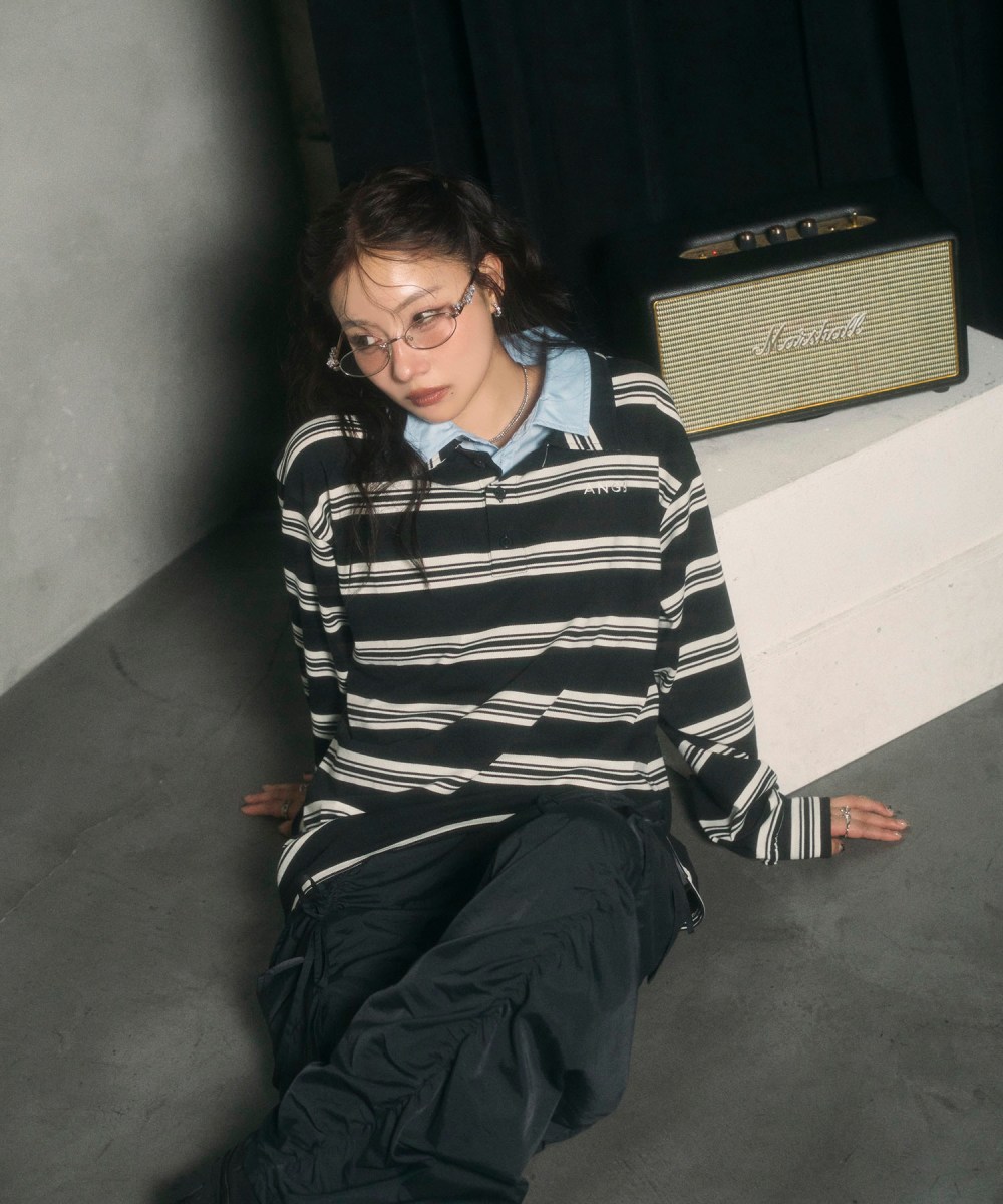 UNISEX ボーダーポロロンT