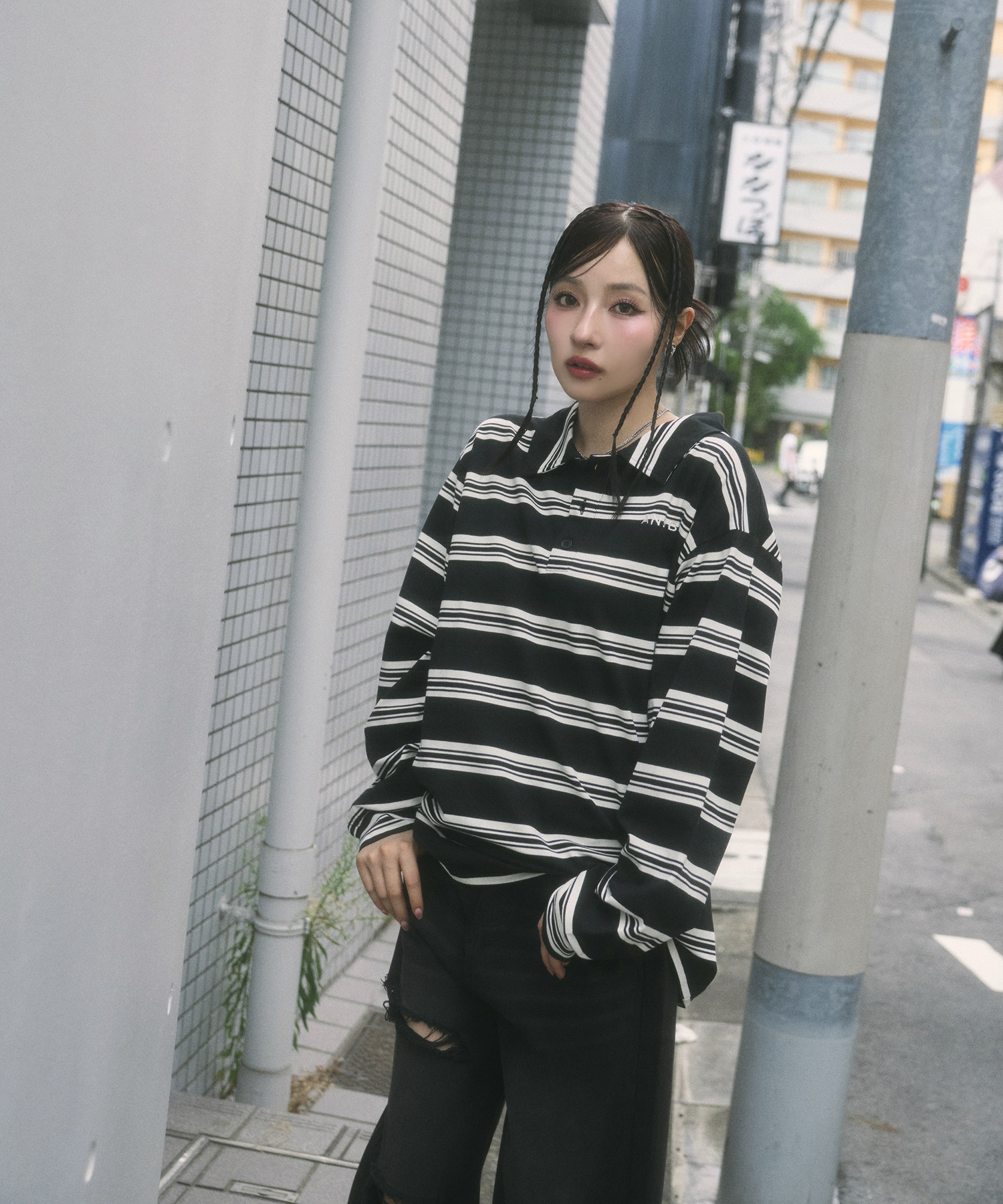 UNISEX ボーダーポロロンT