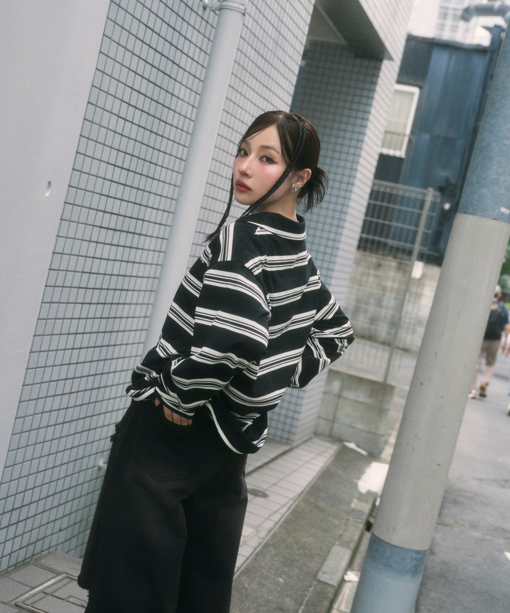 UNISEX ボーダーポロロンT