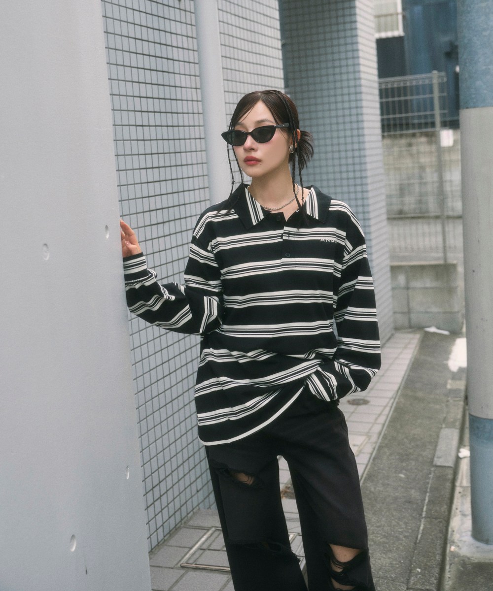 UNISEX ボーダーポロロンT