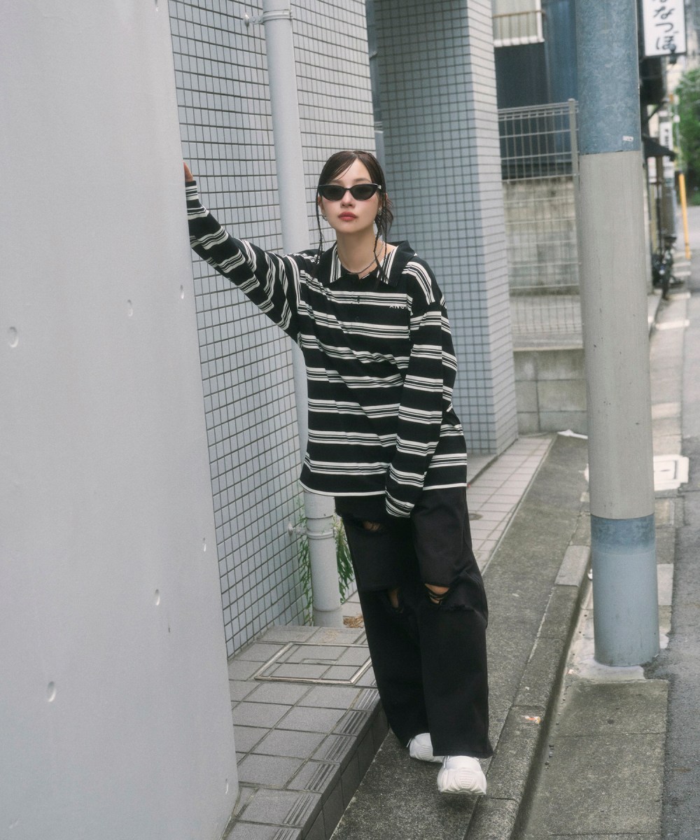 UNISEX ボーダーポロロンT