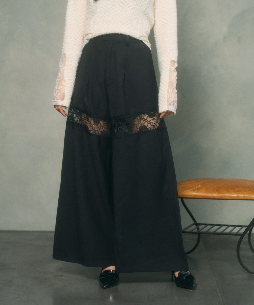 レースドッキングワイドパンツ