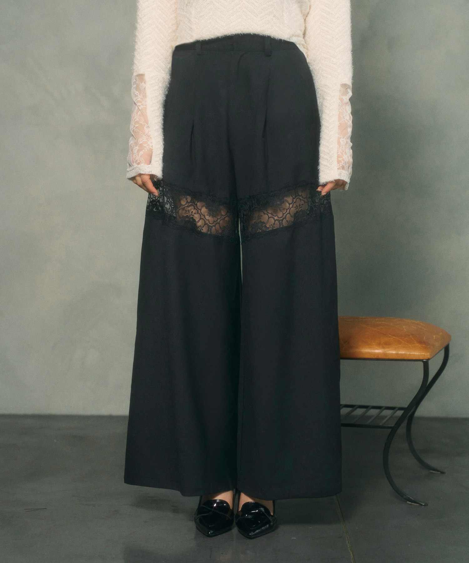 【THEAIRTOWN】レースポケット ワイドコットンパンツ♡ SPS10595 [長さ選択]ベーシックストレートワイドコットンパンツ