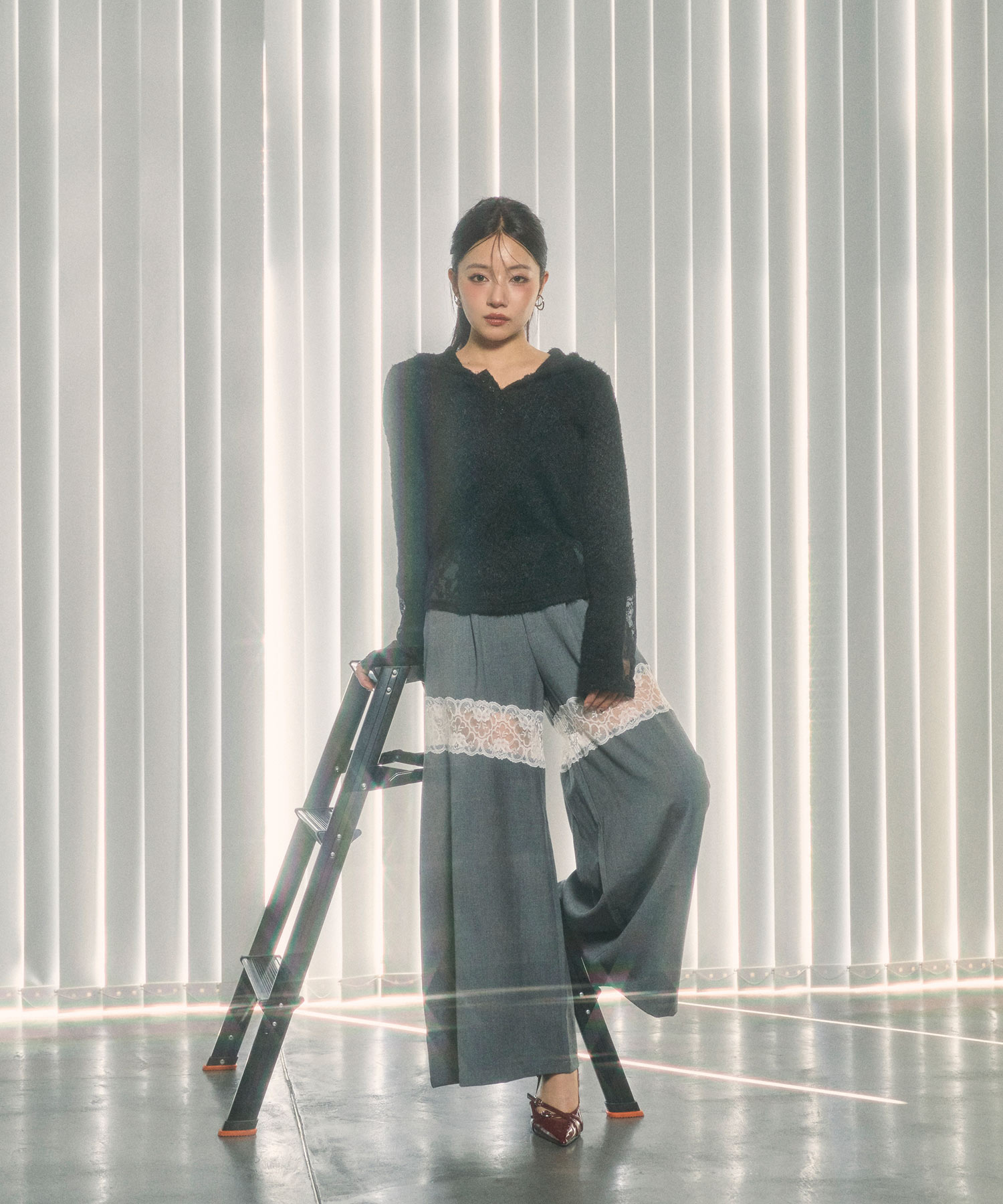 ★大SALE★POPPY チュールドッキングフーディー(GRAY)【美品】 Fubail / チュールドッキングニットトップス