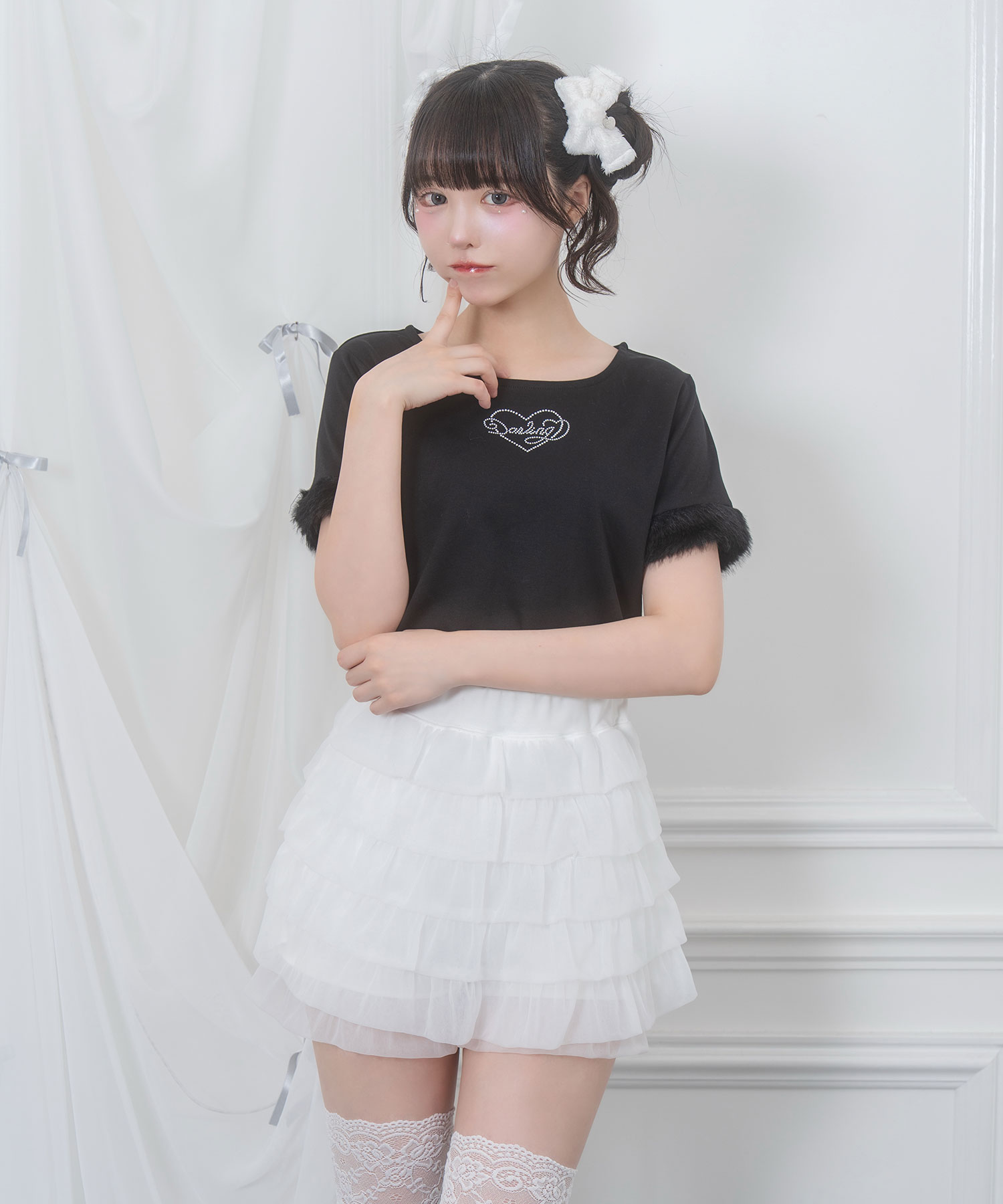 エコファー付きラインストーンTシャツ