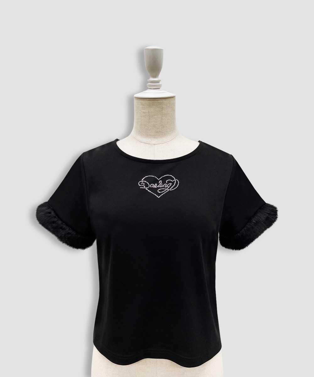 エコファー付きラインストーンTシャツ