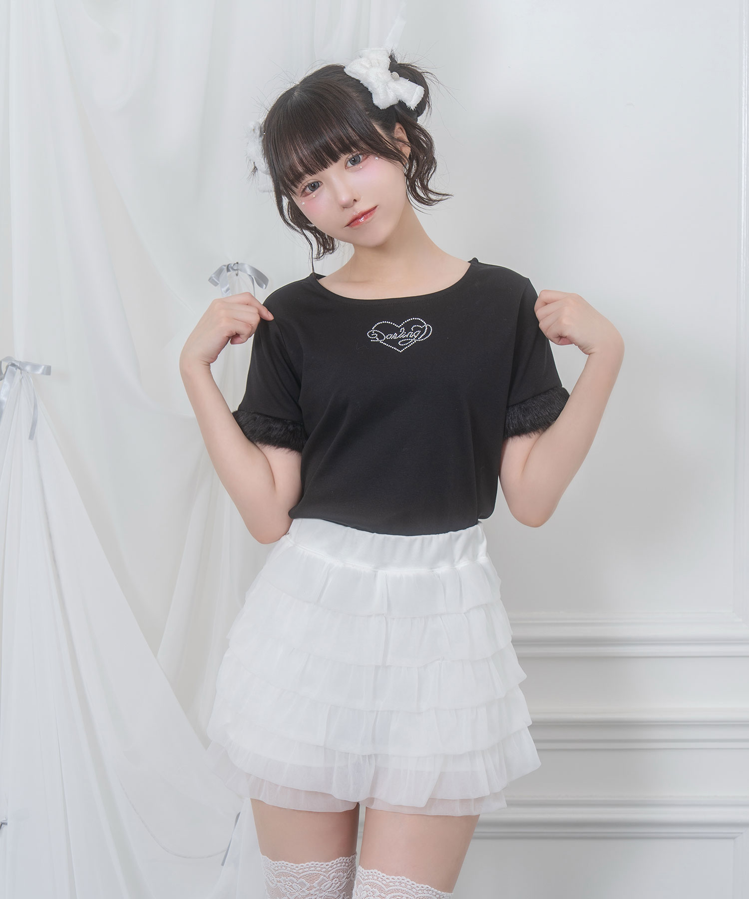 エコファー付きラインストーンTシャツ