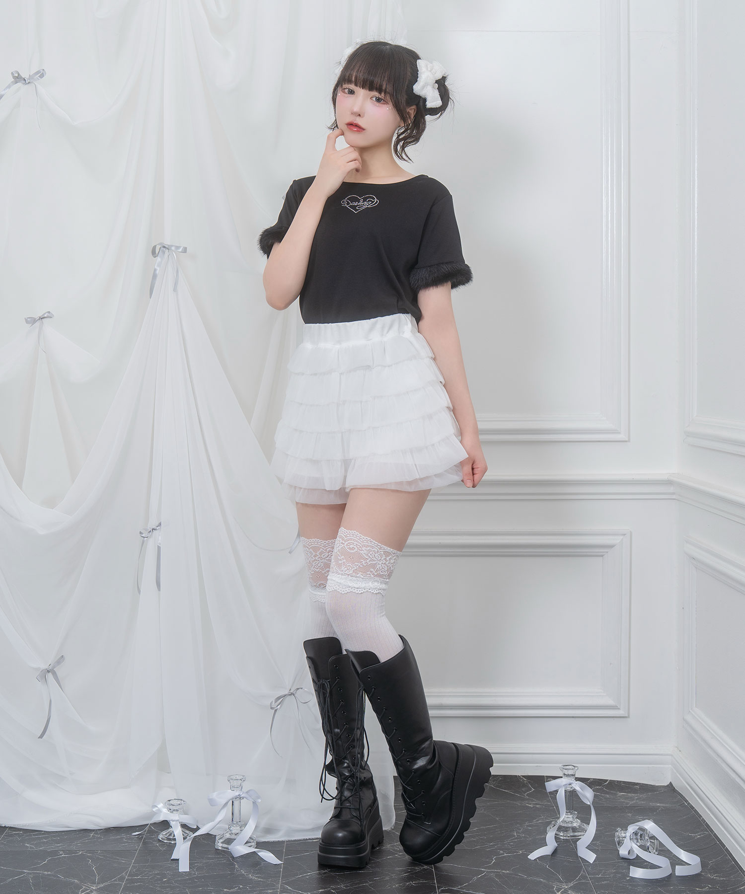 エコファー付きラインストーンTシャツ