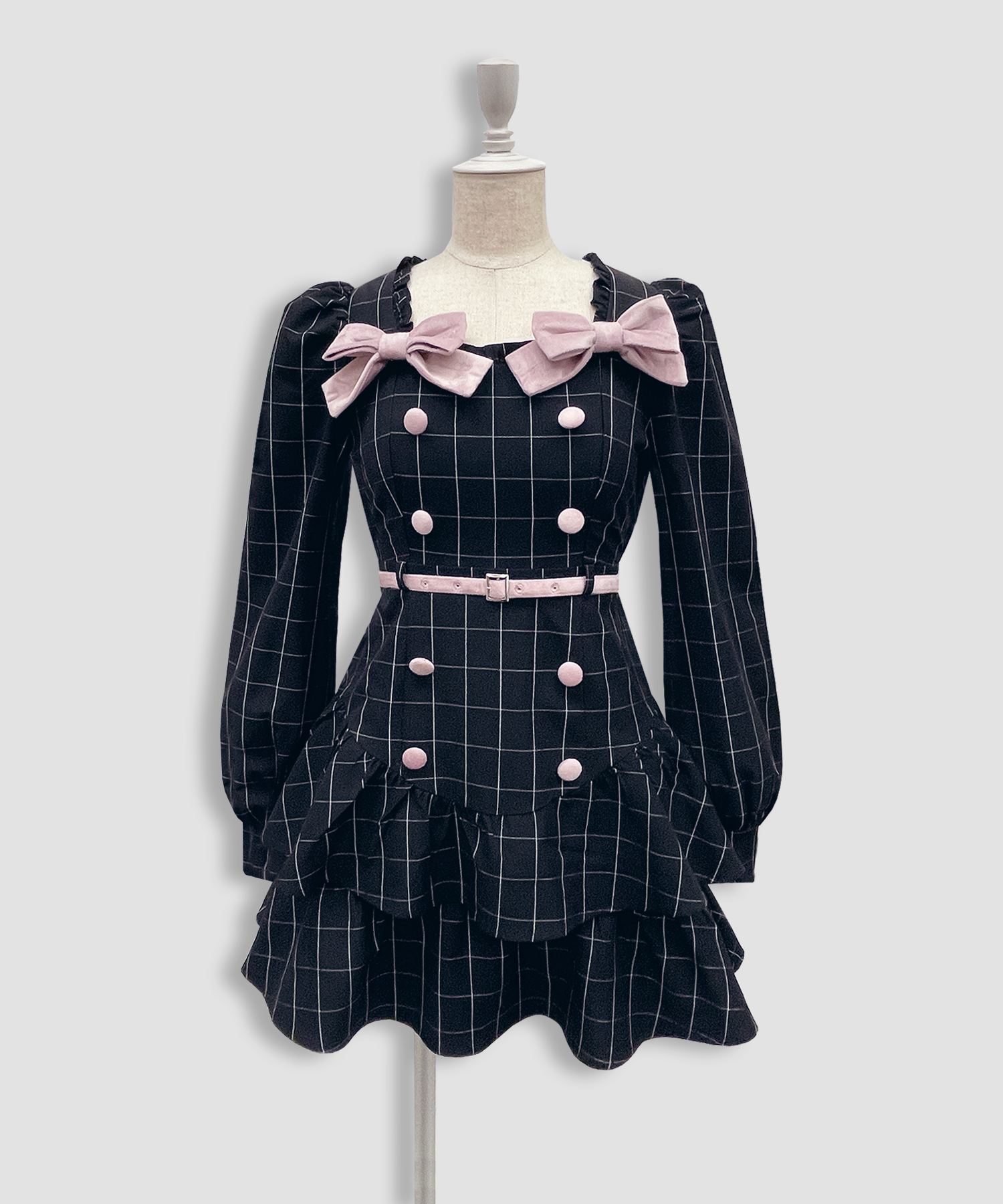 ベロアリボン配色ワンピース