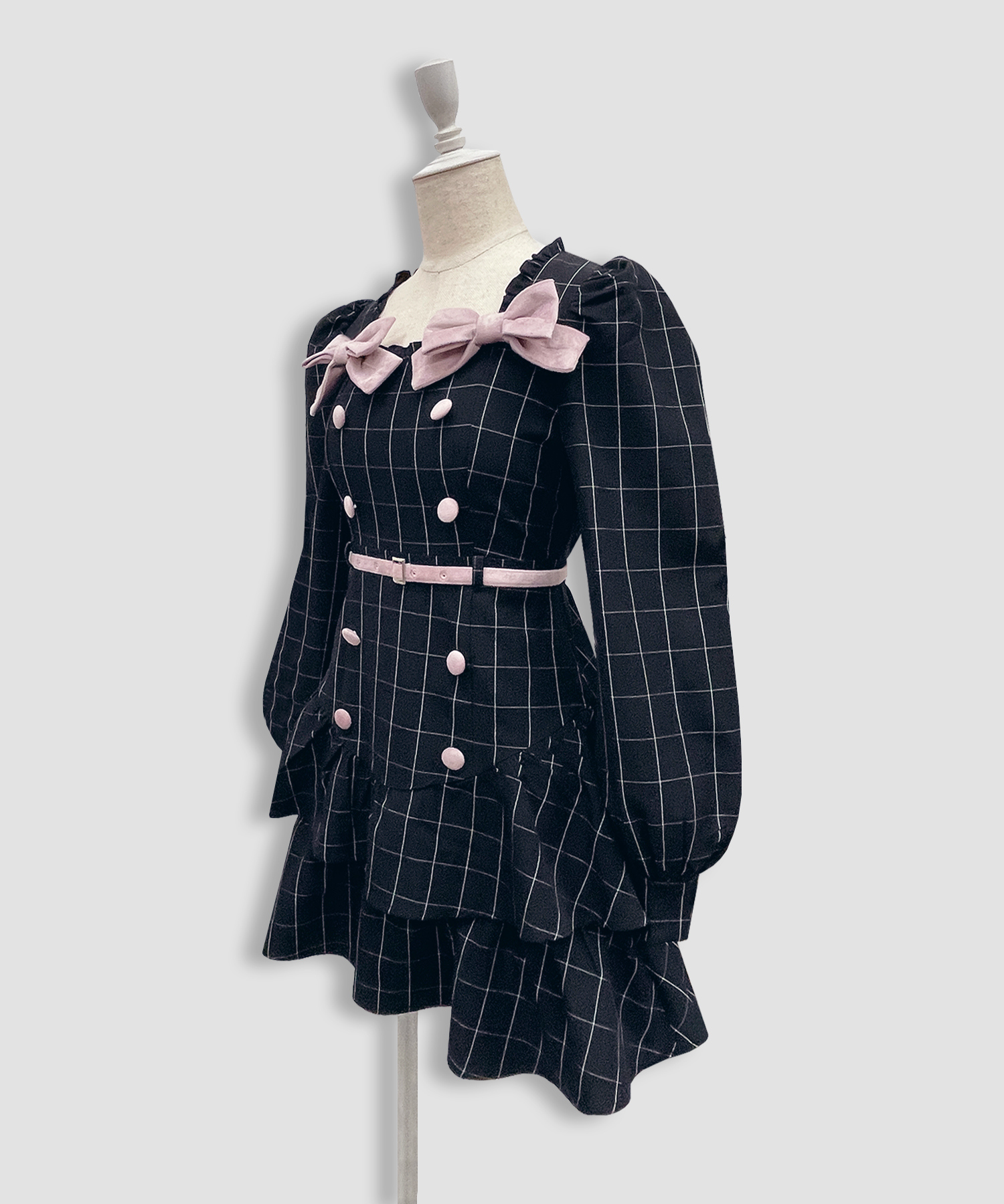 ベロアリボン配色ワンピース