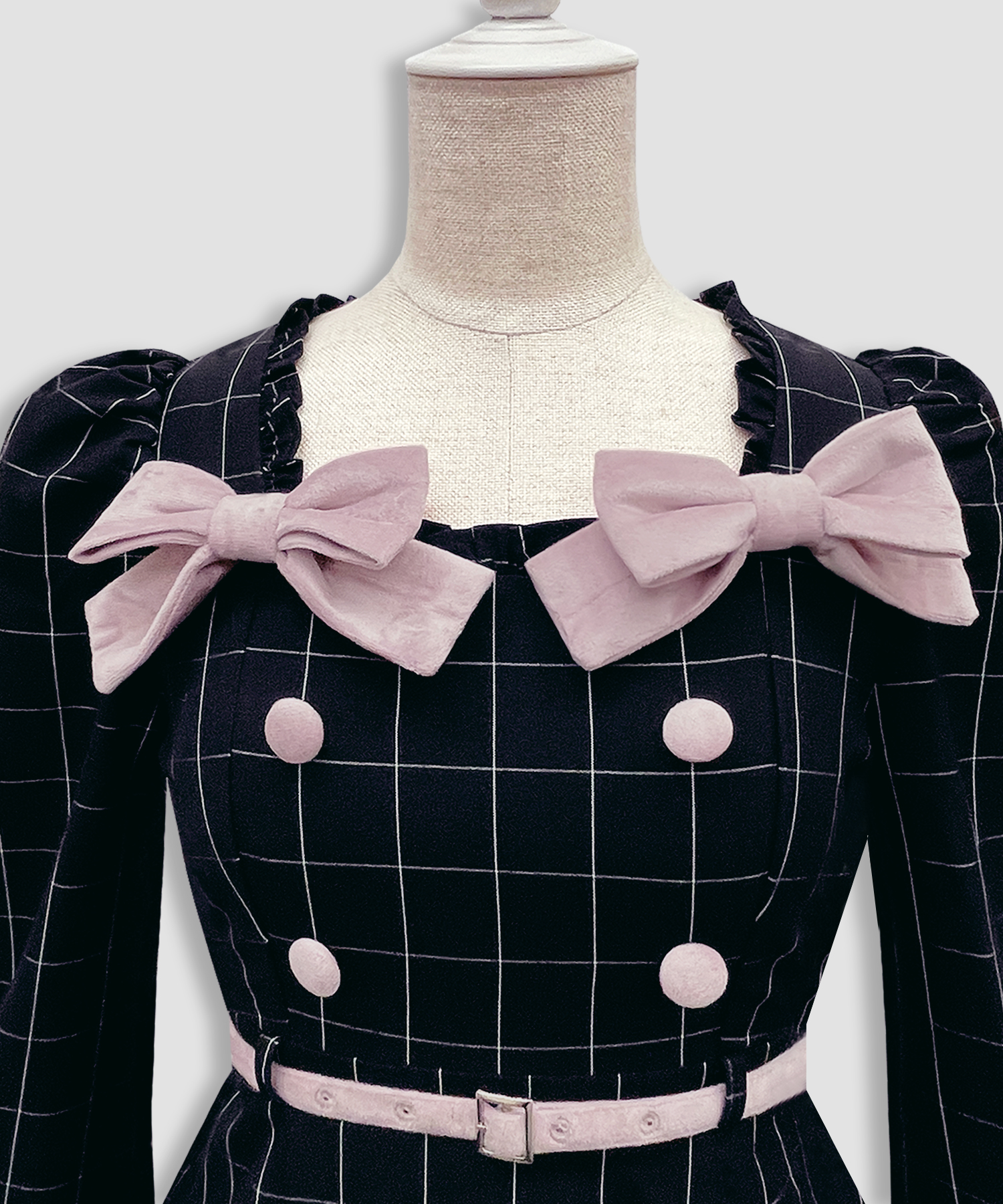 ベロアリボン配色ワンピース