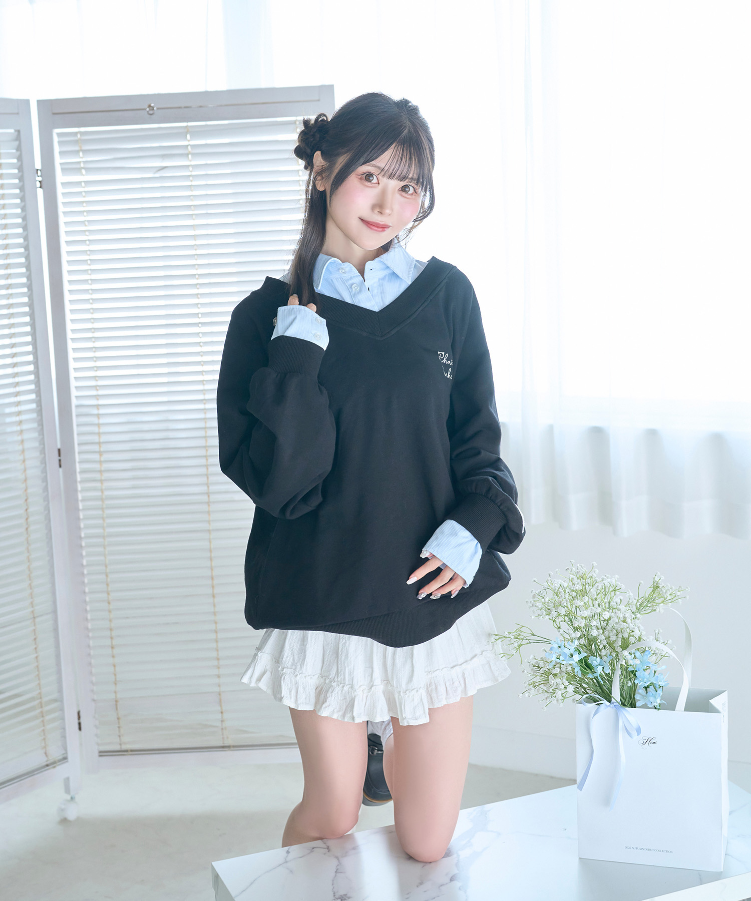 UNISEX 2way collar sweatshirt / BLACK