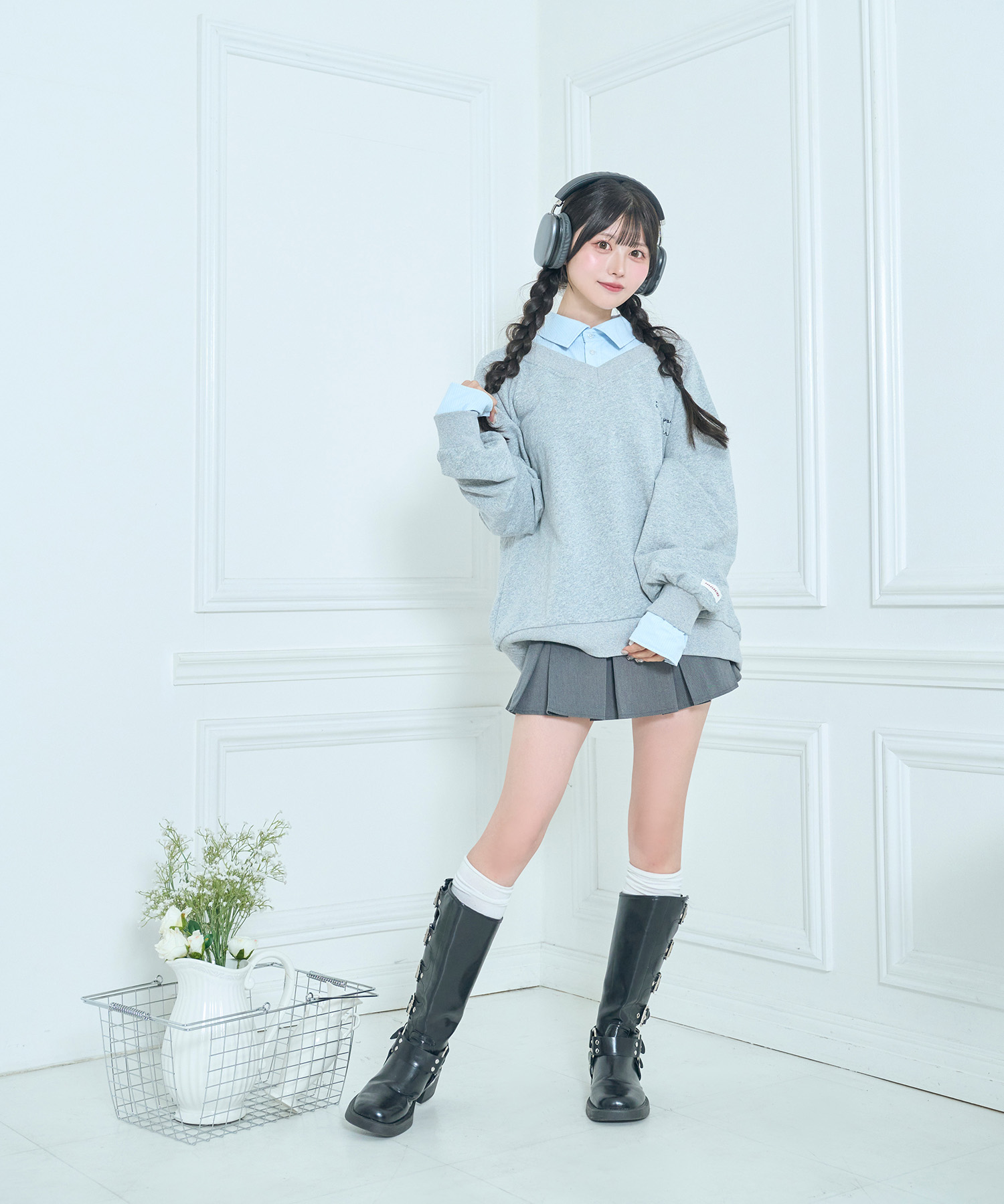 UNISEX 2way collar sweatshirt / GRAY