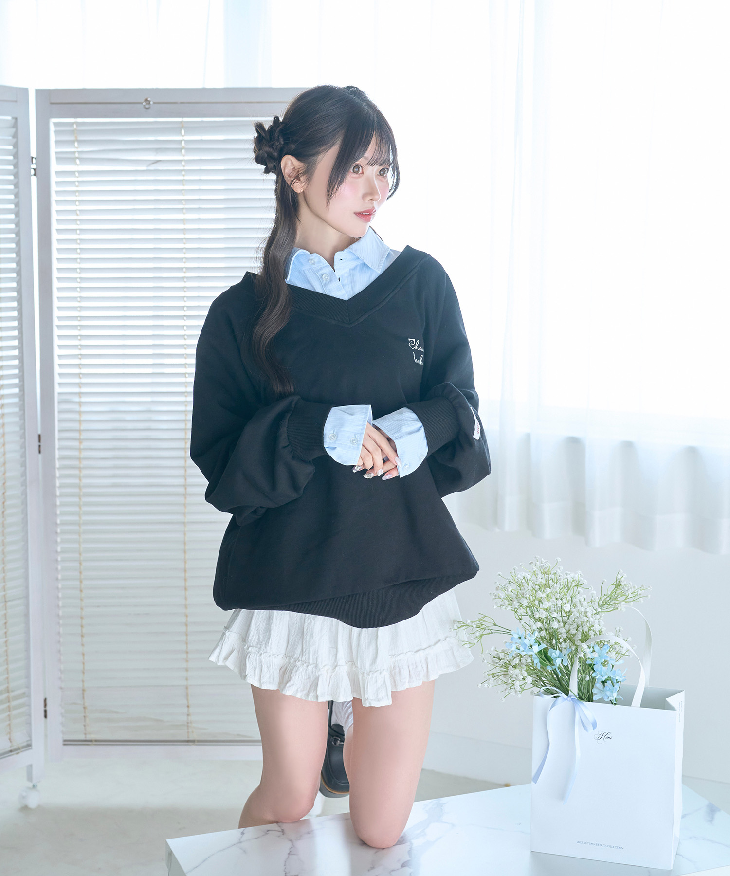 UNISEX 2way collar sweatshirt / BLACK