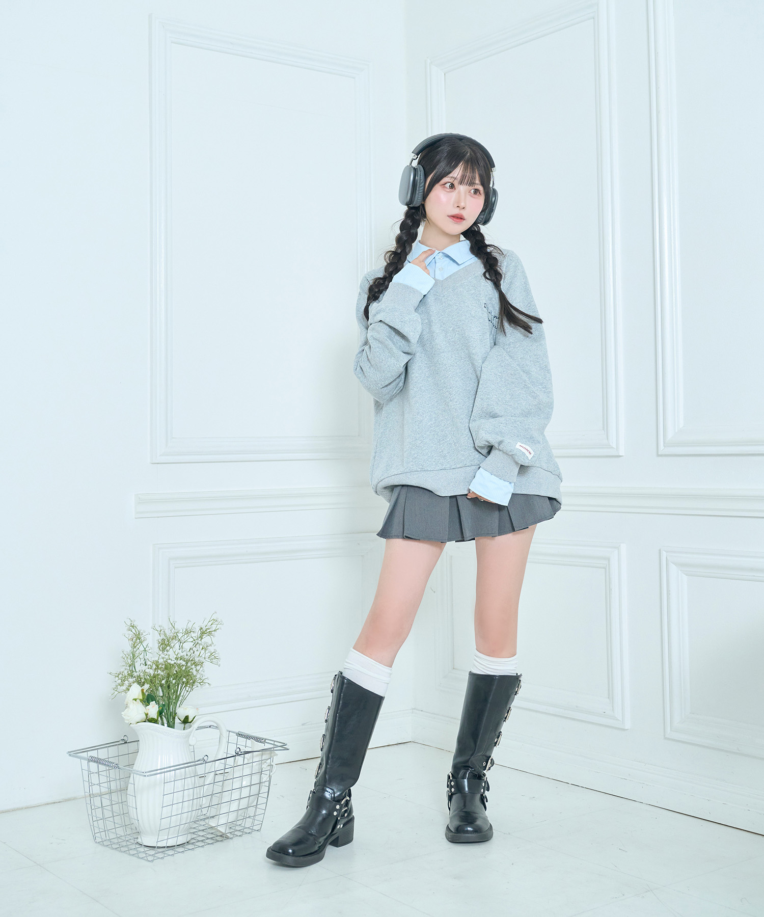 UNISEX 2way collar sweatshirt / GRAY