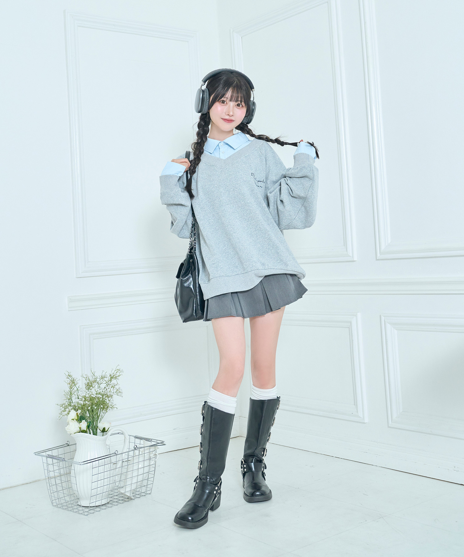 UNISEX 2way collar sweatshirt / GRAY