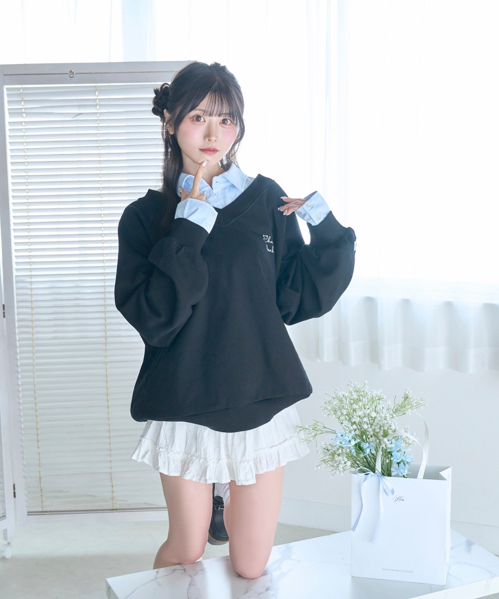 UNISEX 2way collar sweatshirt / BLACK