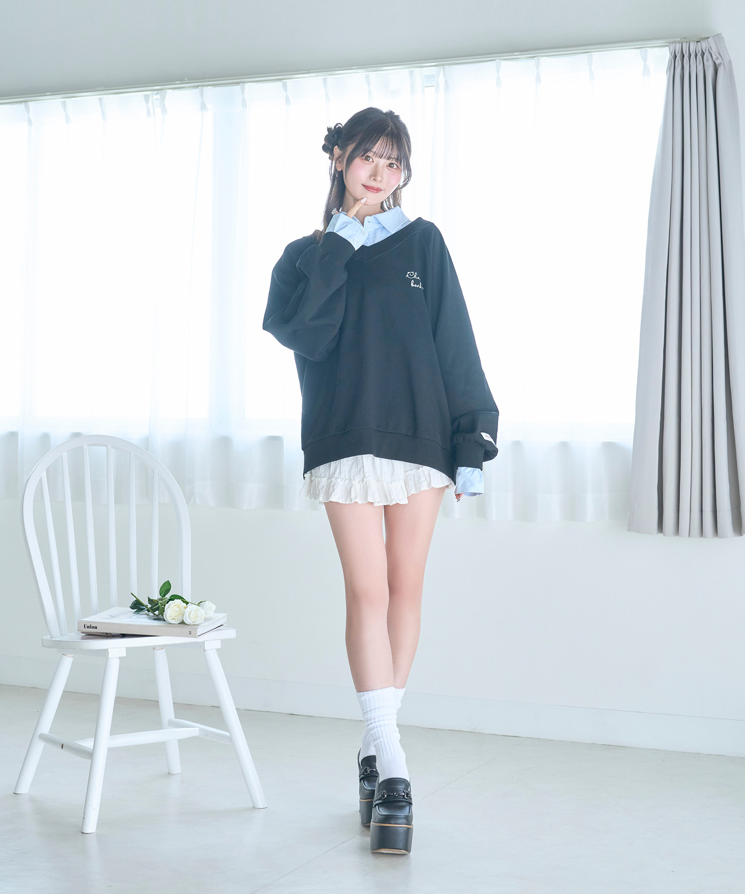 UNISEX 2way collar sweatshirt / BLACK