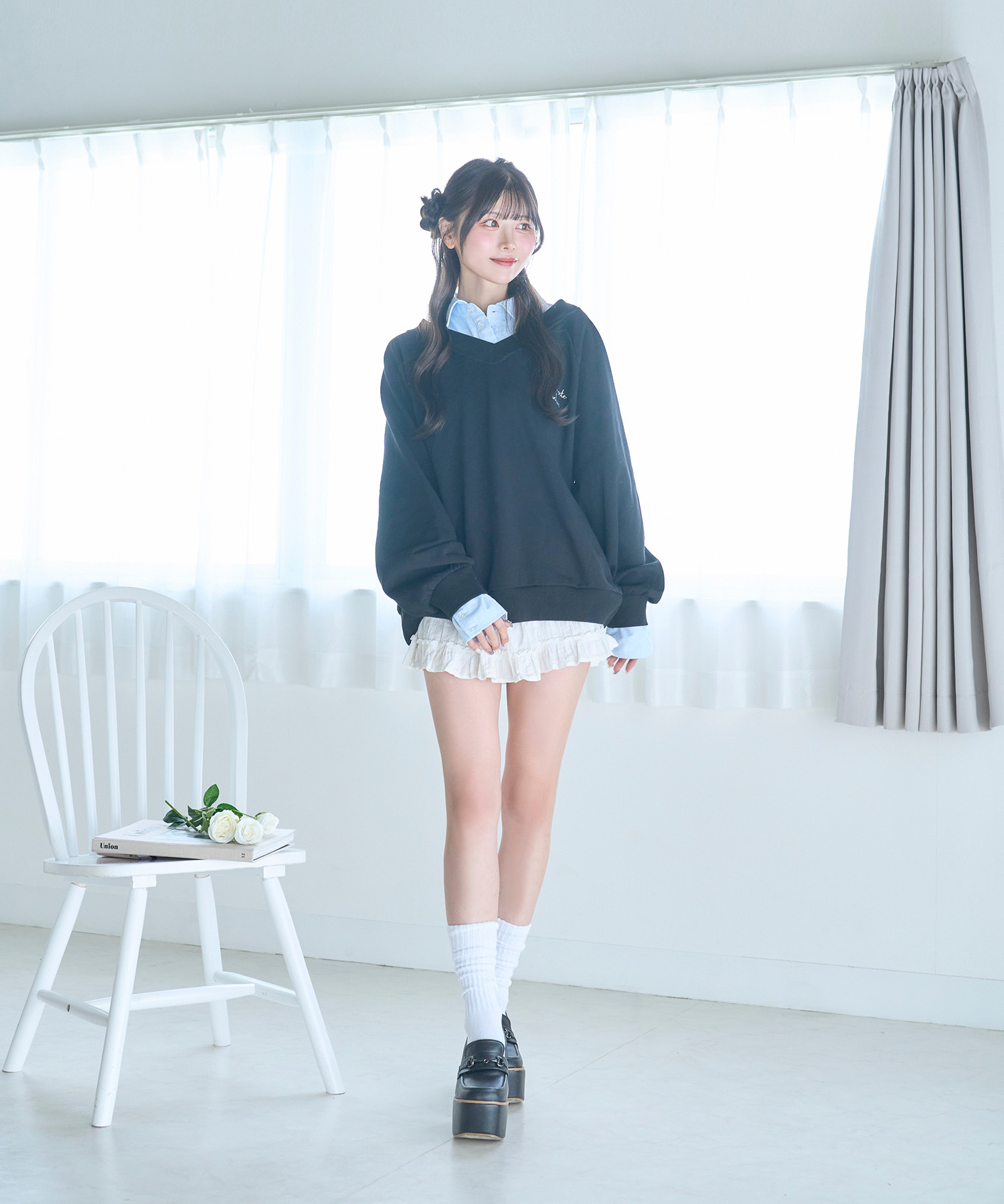 UNISEX 2way collar sweatshirt / BLACK