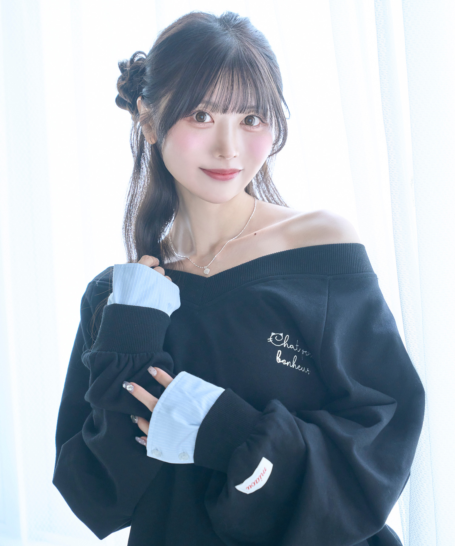 UNISEX 2way collar sweatshirt / BLACK