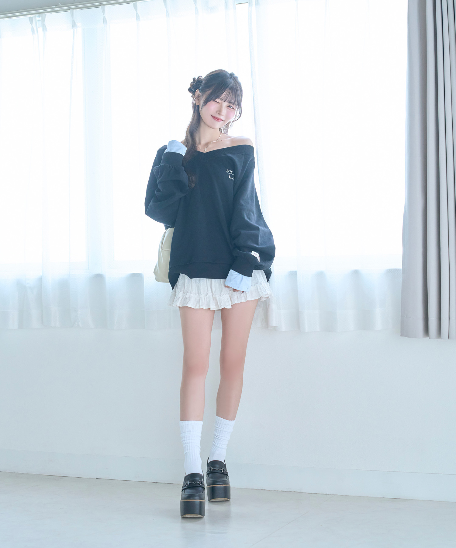 UNISEX 2way collar sweatshirt / BLACK