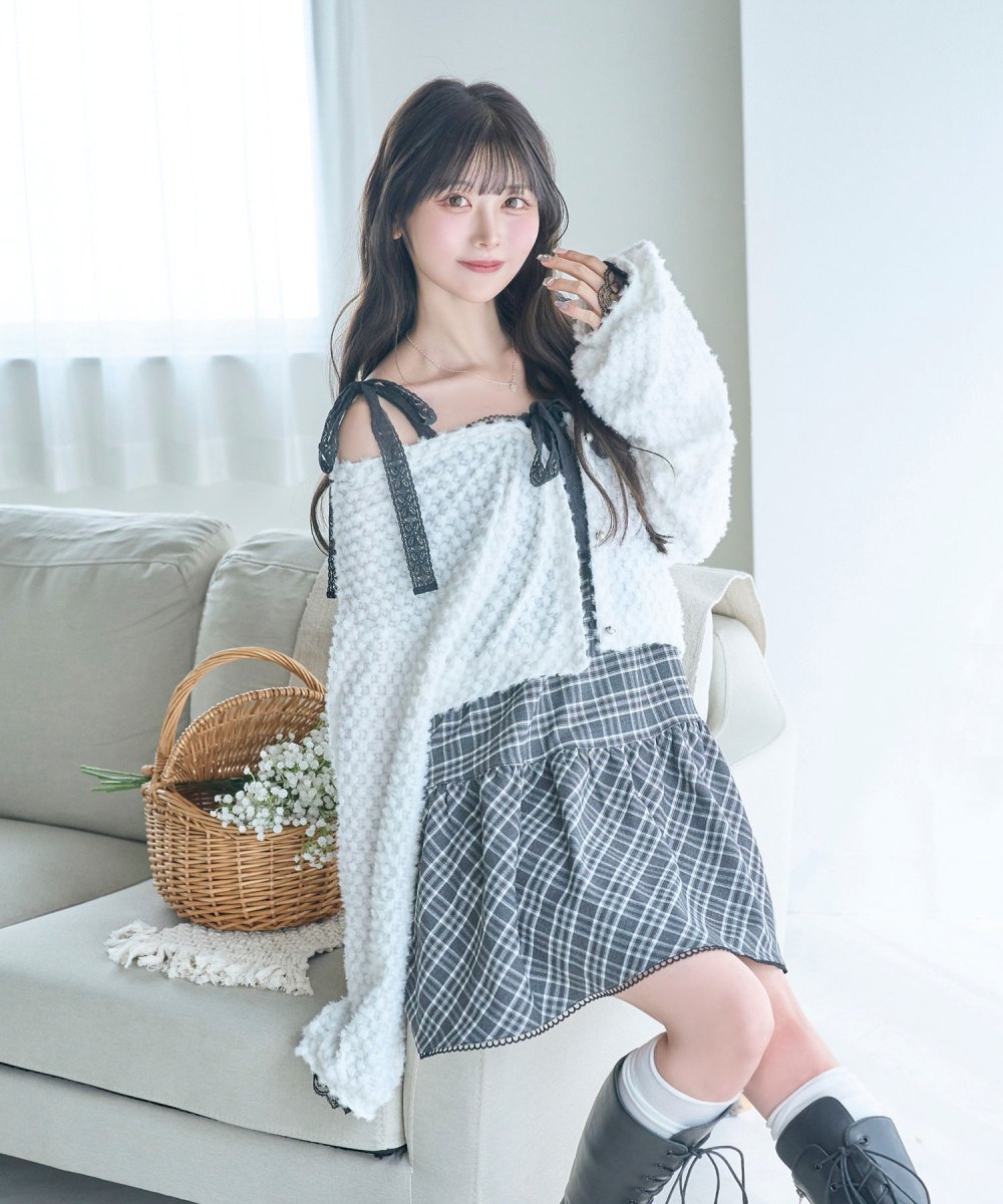 cardigan check camisole onepiece