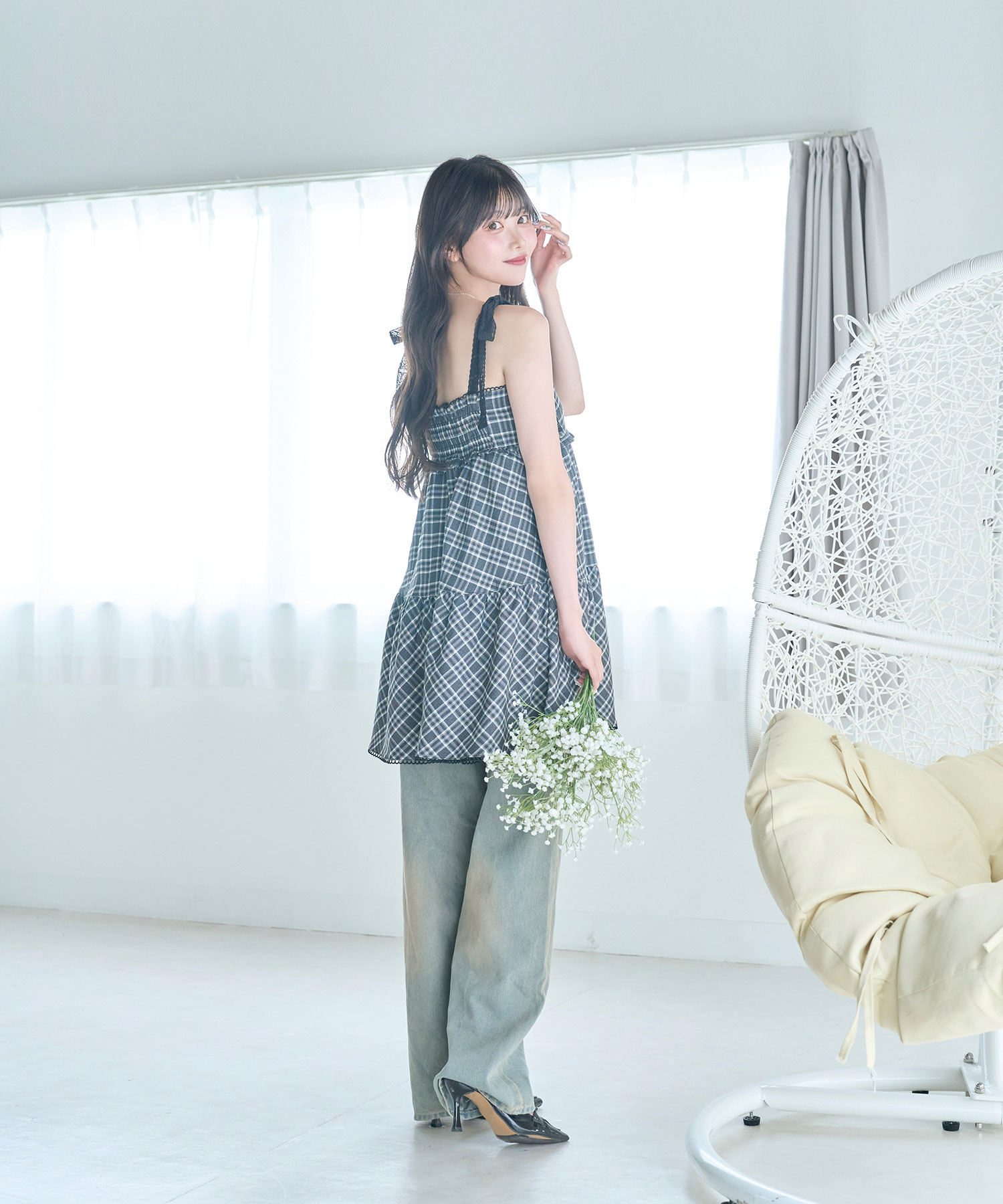 cardigan check camisole onepiece